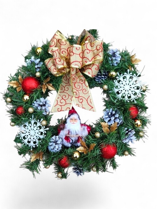 Christmas Other - Handmade Snowflakes & Pinecones Santa Christmas Wreath